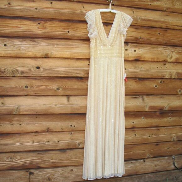 Mac Duggal 5646 Womens EMBELLISHED FLUTTER CAP SLEEVE A LINE GOWN Runs Large - Picture 6 of 15